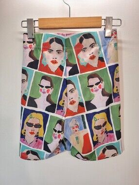 Zara High Waist Multicolor Cycling Pop Art Shorts Natacha Paschal - Size Small